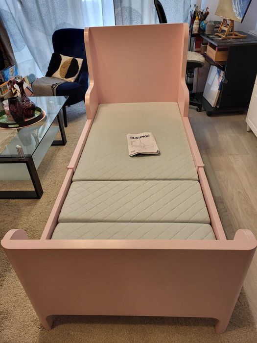 Pat roz extensibil IKEA BUSUNGE 80x2000cm, saltea si somiera incluse