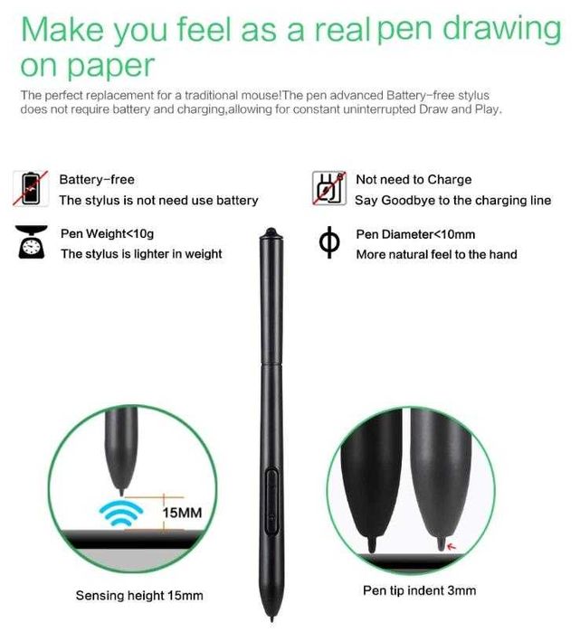 36см 10" Графичен Таблет за Рисуване 8192 Нива 233PPS 5080LPI FULL HD