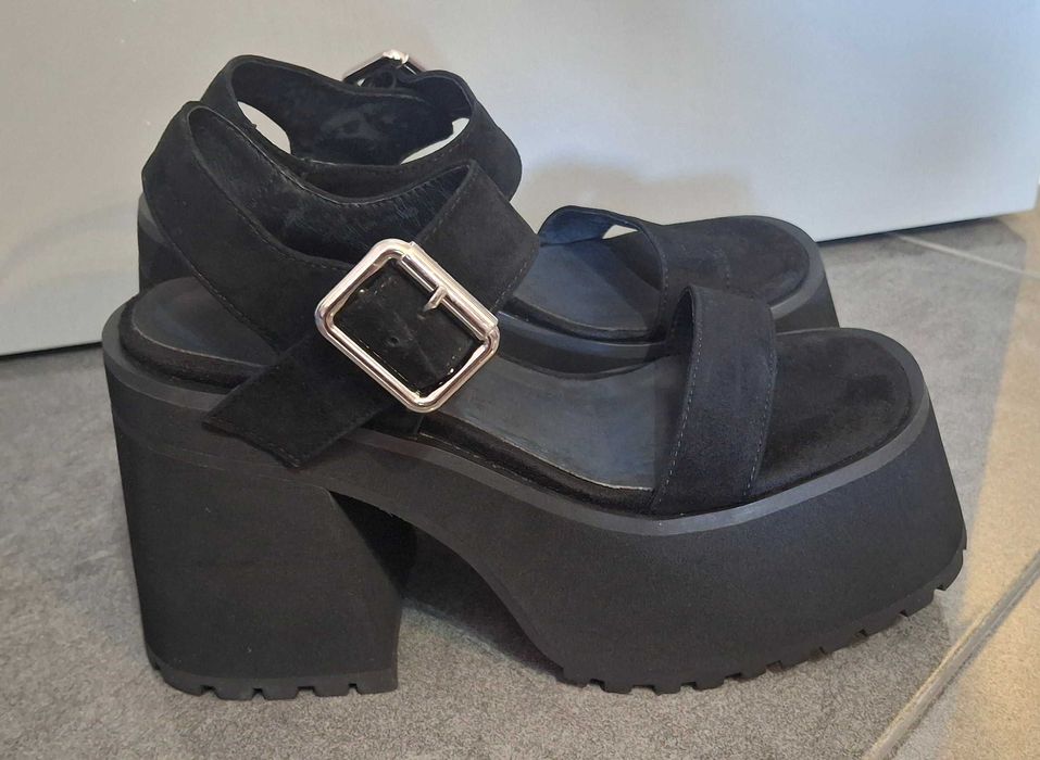 Дамски сандали с висок дебел ток и платформа, НОВО, естествена кожа.