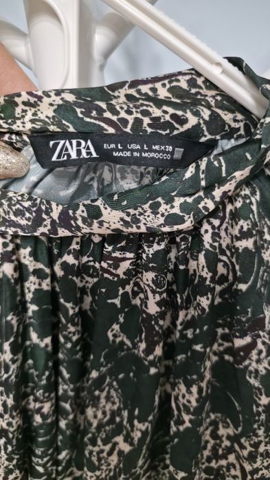 Top(camasa) elegant Zara,cu imprimeu, verde/multicolor, S