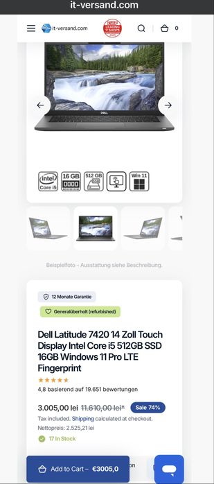 Laptop Dell Latitude 7420 i5 16GB 512GB Touch FHD Refurbished Ca Nou