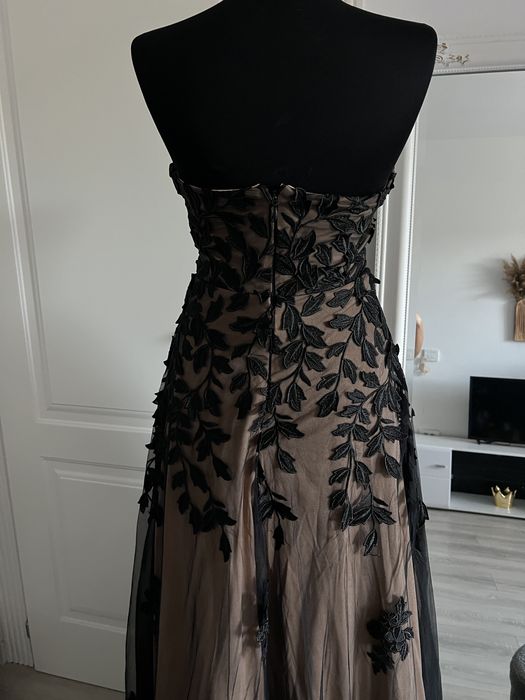 Rochie lunga stil printesa maro negru