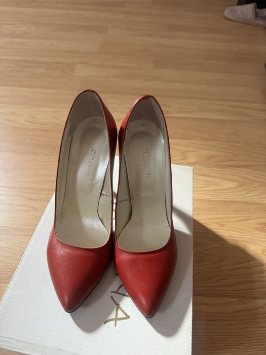 Pantofi stiletto, piele, culoare rosie, 35
