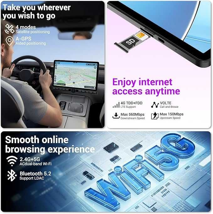 11 инчов Android 15 таблет с 5G WiFi с клавиатура ,мишка ,калъф,стилус