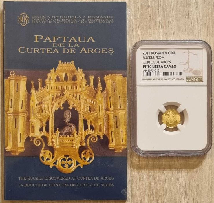 Moneda istoria aurului BNR Paftaua Curtea de Arges gradata NGC PF 70