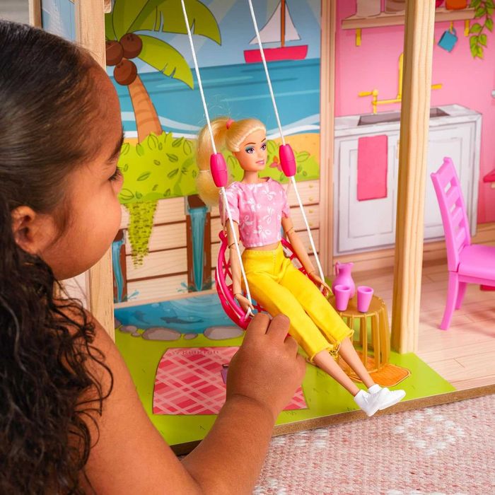 Дървена къща за кукли с аксесоари и мебели 3 етажа 104см