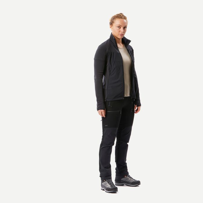 Hanorac trekking Mt900 lână merinos Negru - produs resigilat Decathlon