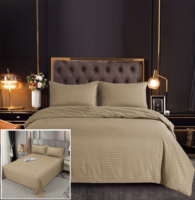 Lenjerie Damasc Bolt Df001, Damasc, 6 Piese, Fara Elastic, Bej, Crem