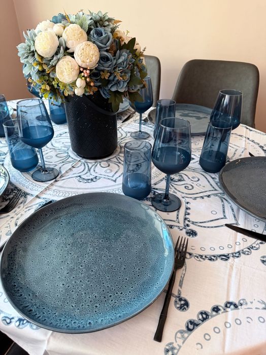 Стъклени чаши за вино 490 мл, 10броя, Matte Blue, 10броя за вода/безалкохолно