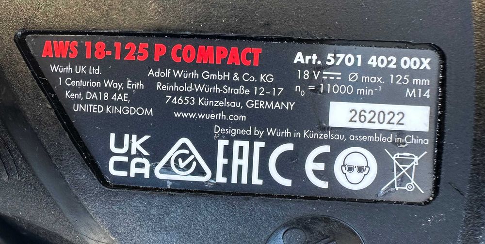 Wurth AWS 18-125 P M-Cube - Безчетков ъглошлайф 2x18V 4.0Ah