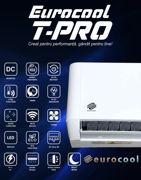 Aparate de aer  conditionat  Eurocool T PRO  12000 BTU cu WI FI   2450  RON Montaj Inclus !
