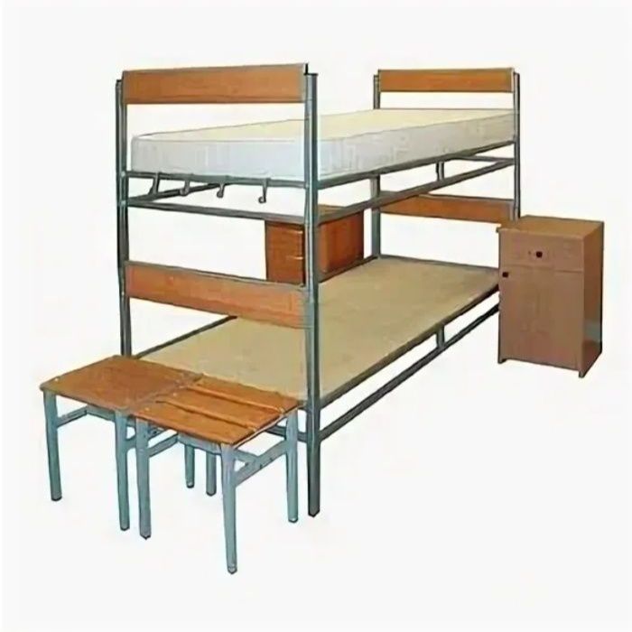 Двухъярусный металлический кровать с ЛДСП