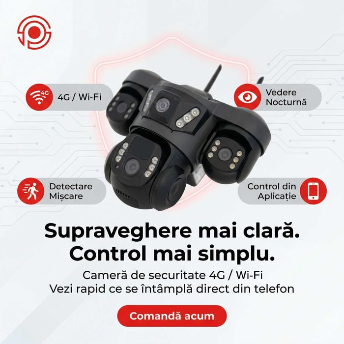 Camera Supraveghere Tripla PS VIGILANT PRO 4G/Wi-Fi 15MP PTZ Solară cu AI & PIR