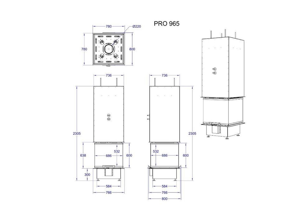 Камин PRO-967, каминная топка,камин 4 стекла