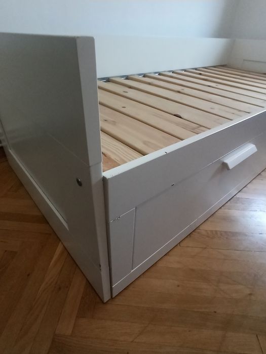 Cadru divan cu 2 sertare, alb, 80x200cm. Pat de o persoană, extensibil