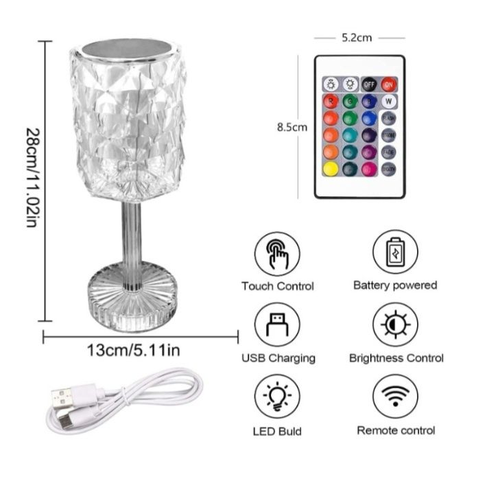 LED RGB сензорна настолна кристална лампа.