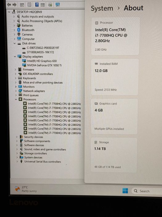 Lenovo Legion Y520`Core i7-7700HQ/GTX 1050Ti/12GB RAM/256GB SSD+1TB HDD/Full HD IPS