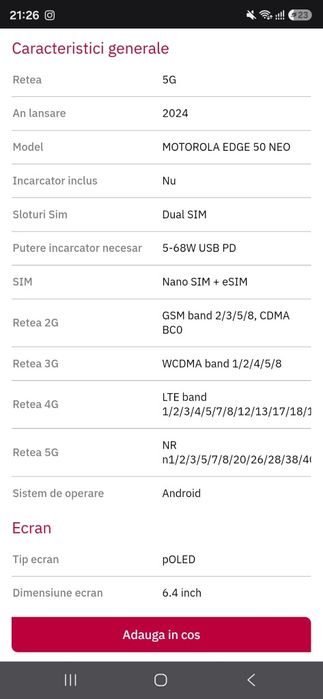 Telefon mobil Motorola Edge 50 Neo, Dual SIM, 256GB, 8GB RAM, 5G, Pantone Latte (sigilat)
