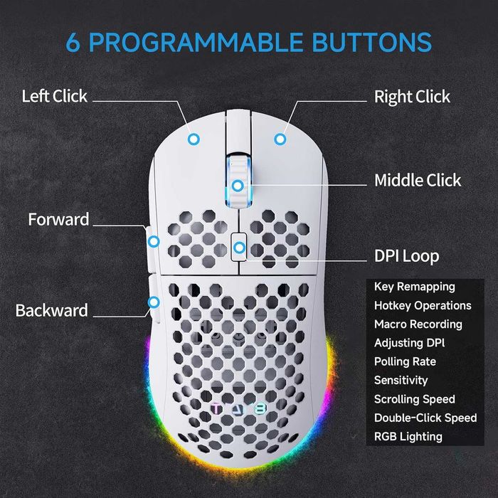Геймърска мишка TMKB Falcon M1 (24,000 DPI) - Tri-Mode, RGB, Бяла