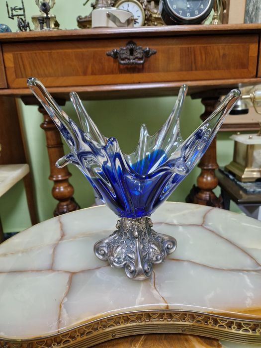 Уникална антикварна колекционерска белгийска кристална купа бомбониера