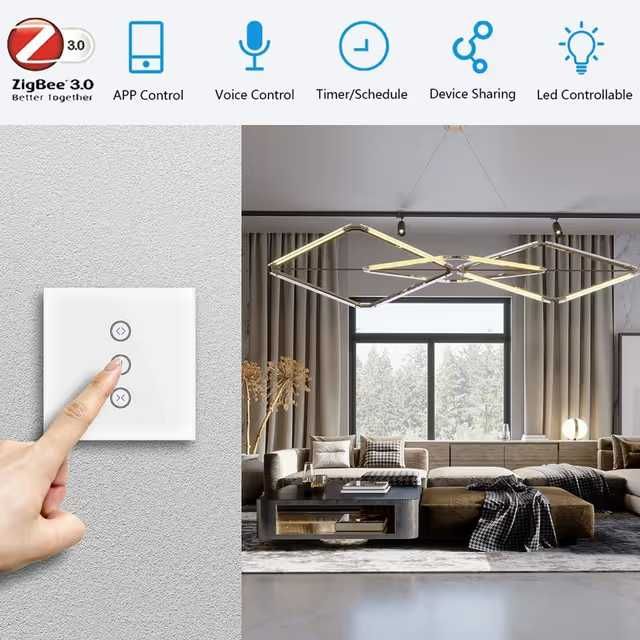 Doua Întrerupătoare UseeLink ZigBee pentru rulouri electrice, touch, Tuya Smart
