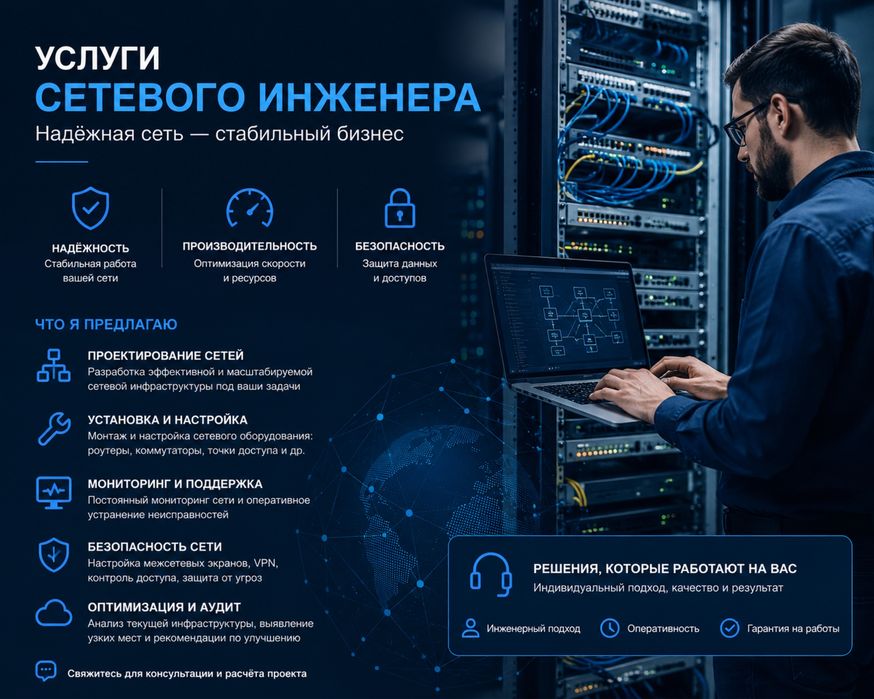 Услуги сетевого инженера, интернет, вайфай.