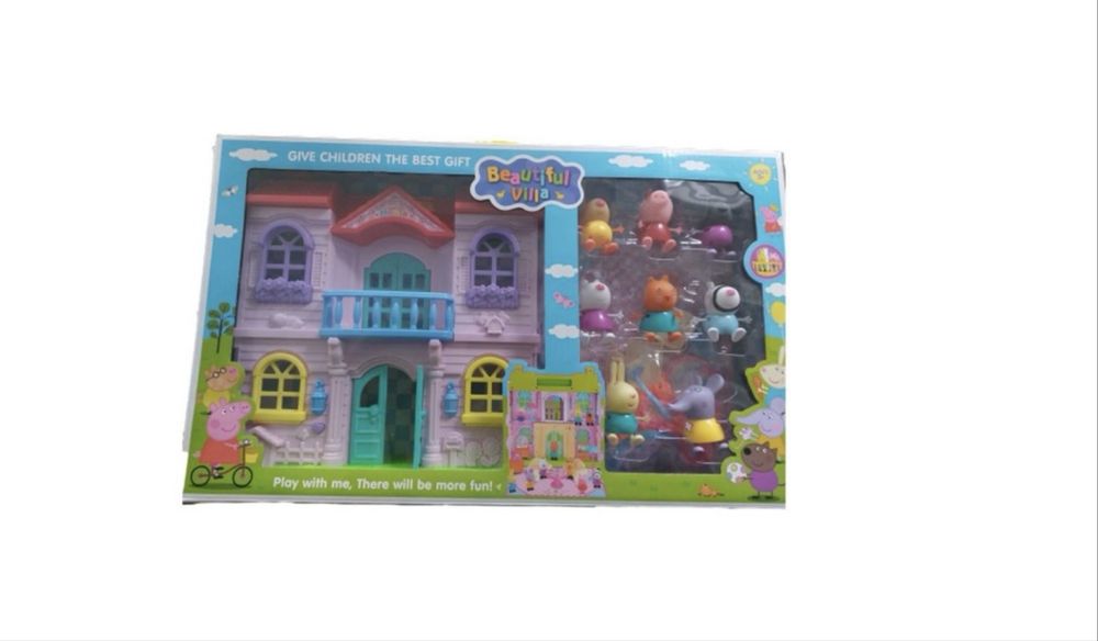Set cu 8 figurine Peppa Pig si prietenii si faimoasa sa Vila, NOUA