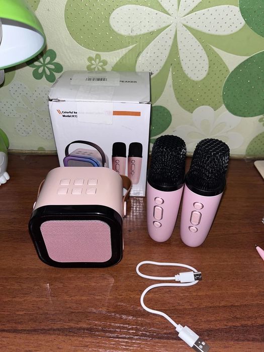 Мини караоке с двумя микрофонами колонка Bluetooth