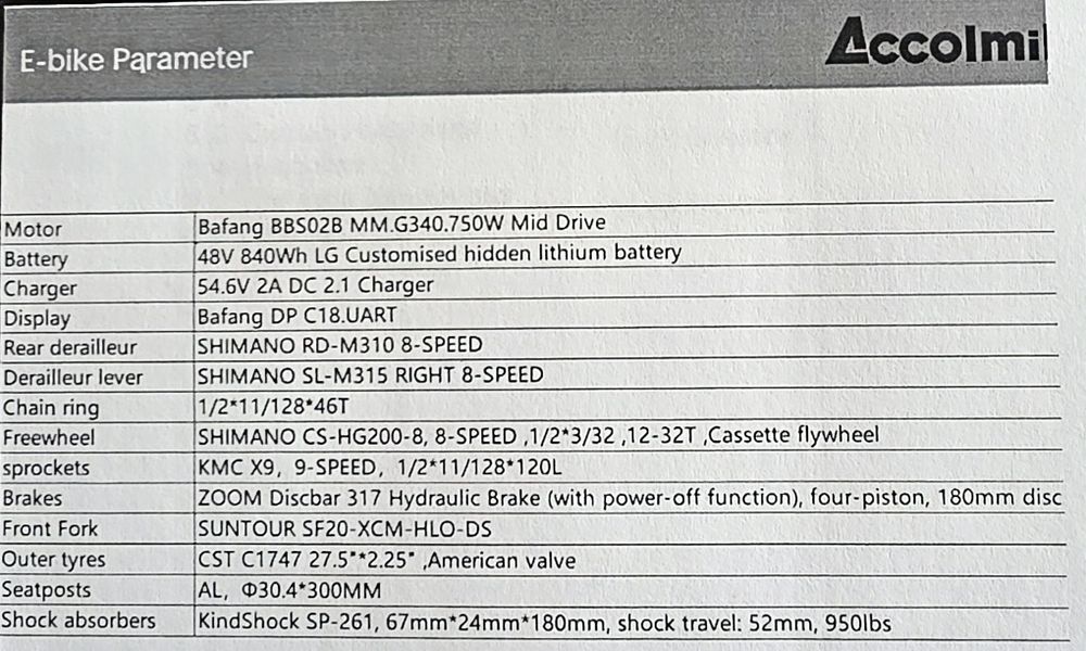 Cola Bear Electric Mountain Bike Accolmile Bafang 750 W 48 V 840 Wh LG