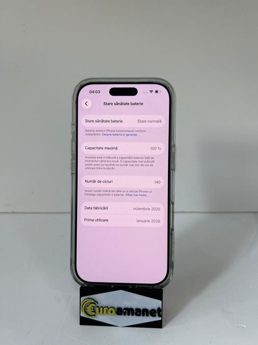 Telefon mobil Apple iPhone 17 Pro, 256GB, 5G, Silver,100% bat. -P-