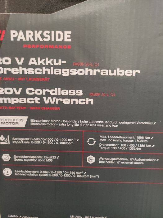 Pistol impact de roti Parkside Performance cu acumulator 20 V 4 ah