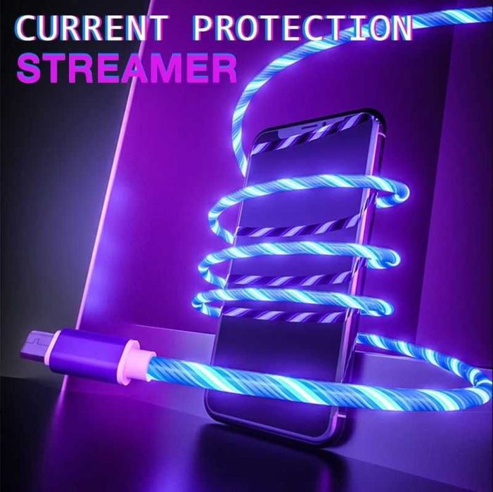 Светещ захранващ кабел за бързо зареждане с USB, type c и iphone