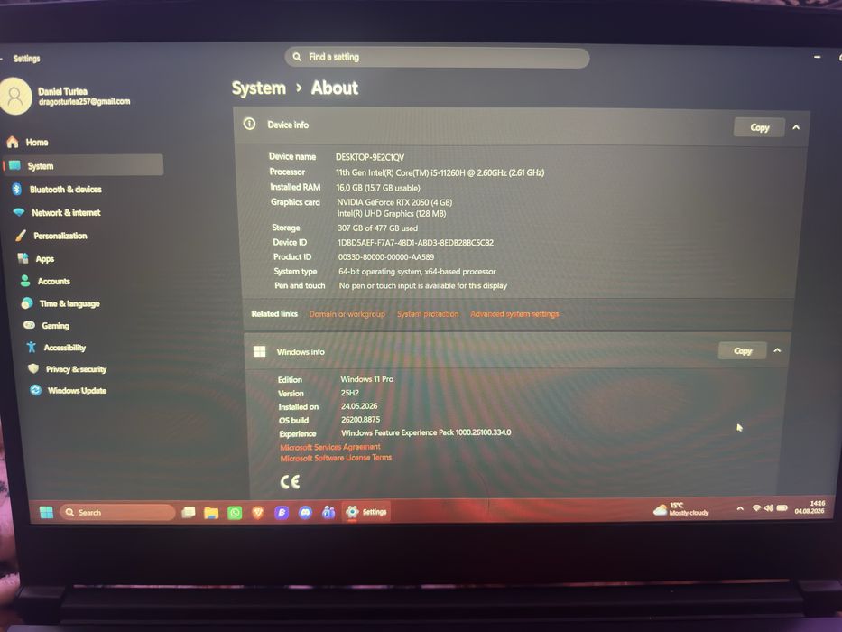 Vand MSI GF 63 Thin