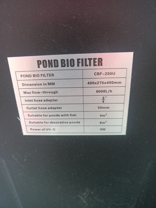 Vând filtru iaz crapi Koy, lampa UV și pompa