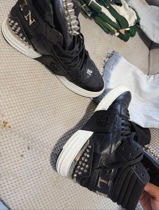 Philipp Plein High Top Sneakers Skull & Studs Black – Mărimea 42