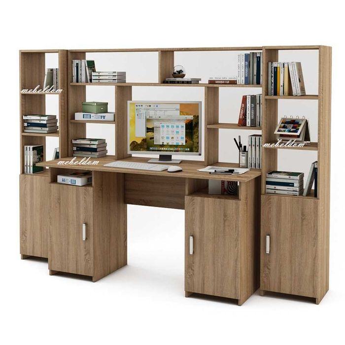 Бюро 143см. с надстройка,2 врати и 2 етажерки с плавни врати(код-0917)