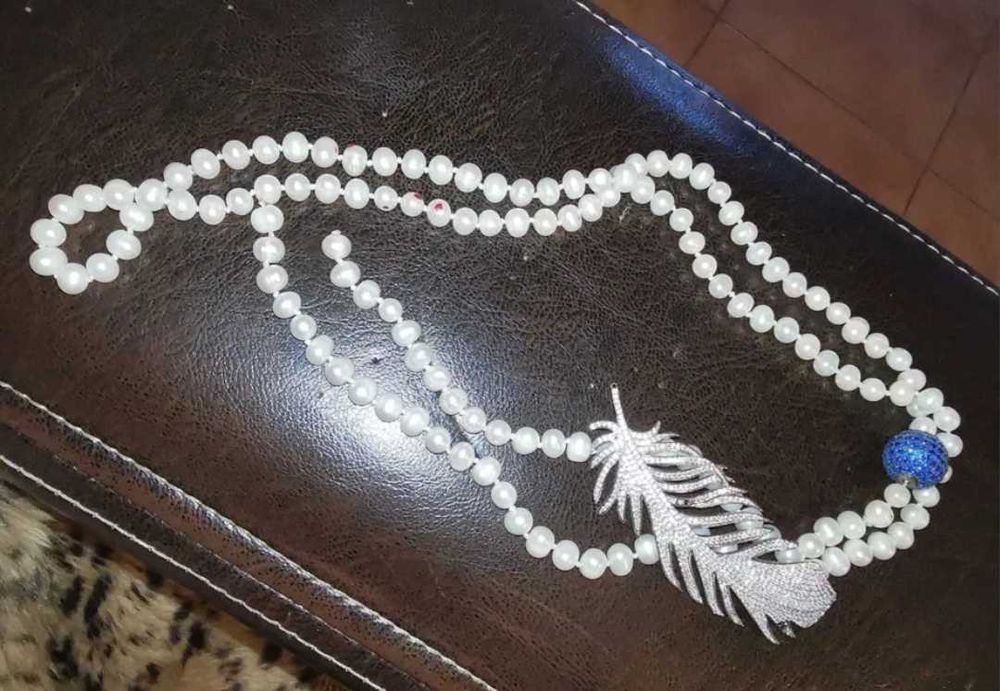 Colier perle naturale și glob de cristal și perla argint