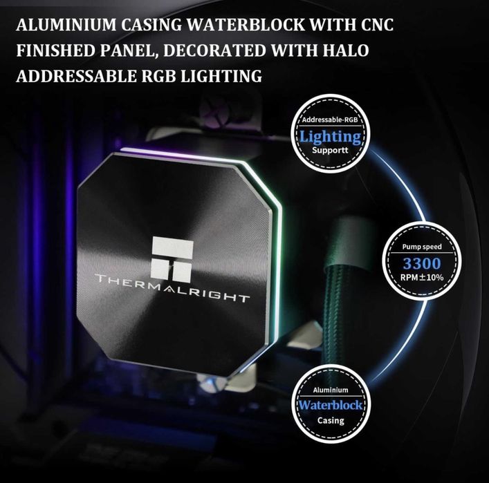 Cooler CPU lichid Thermalright Frozen Edge 360 ventilatoare PWM,viteză pompă 3300 RPM,rulment S-FDB,AMD AM4/AM5,Intel LGA1150/1155/1200/1700/2011