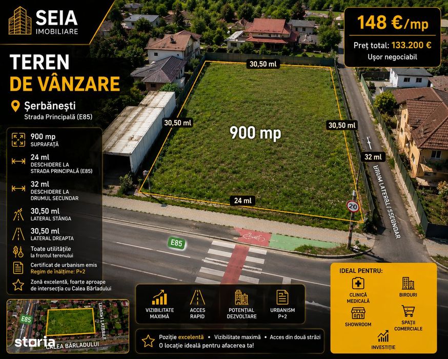 Teren cu dublă deschidere la E85 | 900 mp | Ideal pentru investiție