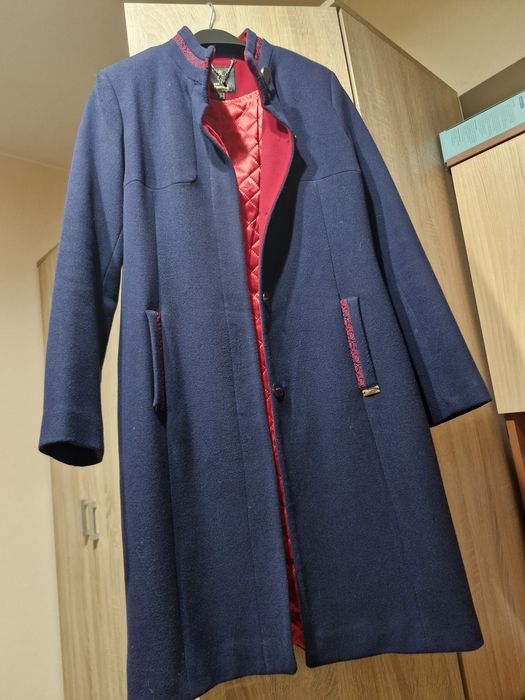 Palton dama  bluemarin cu rosu,36
