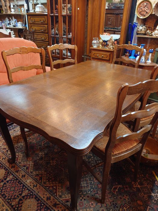 Френска разтегателна трапезна маса + 6 стола (1970–80 г.) – 158/240×97