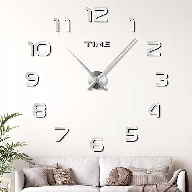 Декоративен стенен часовник,  3D цифри, без рамка, регулируем 60-130см