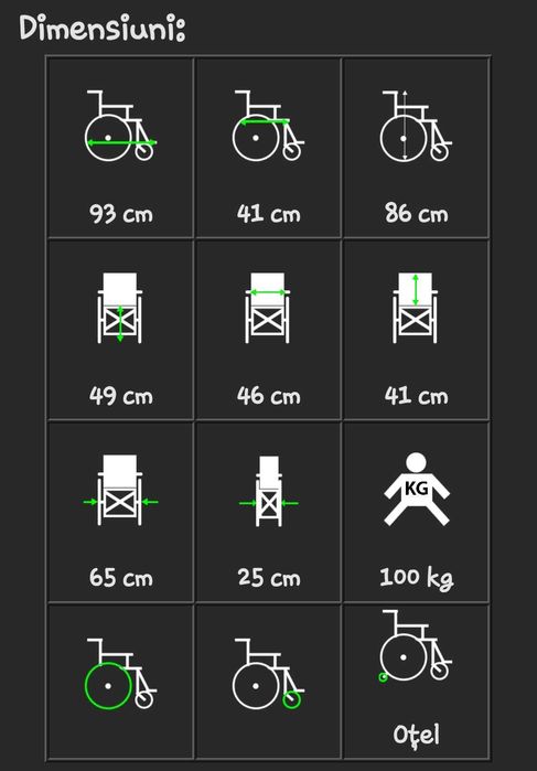 Scaun cu rotile pentru  persoane imobilizate- 100kg