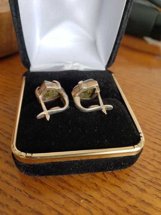 Сребърни обеци със зелен ахат