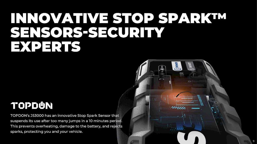 Jump Starter TopDon JS3000, за двигатели до 9L, вградена LED светлина