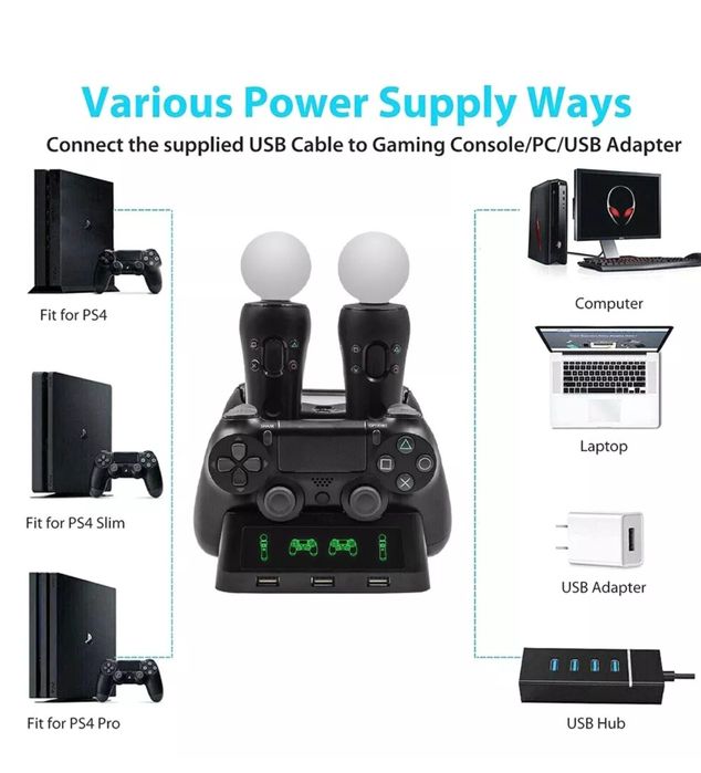 4на Док Зарядна Станция PlayStation 3 Ps4 пс4 PS VR  Move контролер