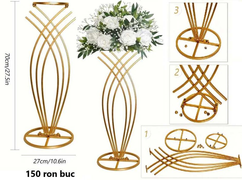 Suporti flori metalici aurii nunta mese, intrare sala(vand inchiiriez)