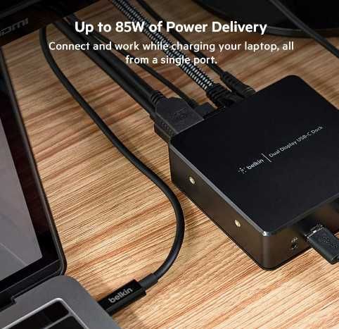 Докинг станция Belkin USB-C Dual Display, цвят: черно