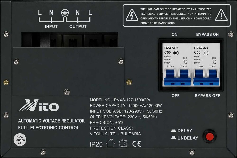 15 KVA ( 12KW ) МОНОФАЗНИ  НИСКОВОЛТАЖНИ Симисторни/TRIAC/ Стабилизатори на ток и напрежение в диапазон 120V-290V с Електронно управление, LED дисплей