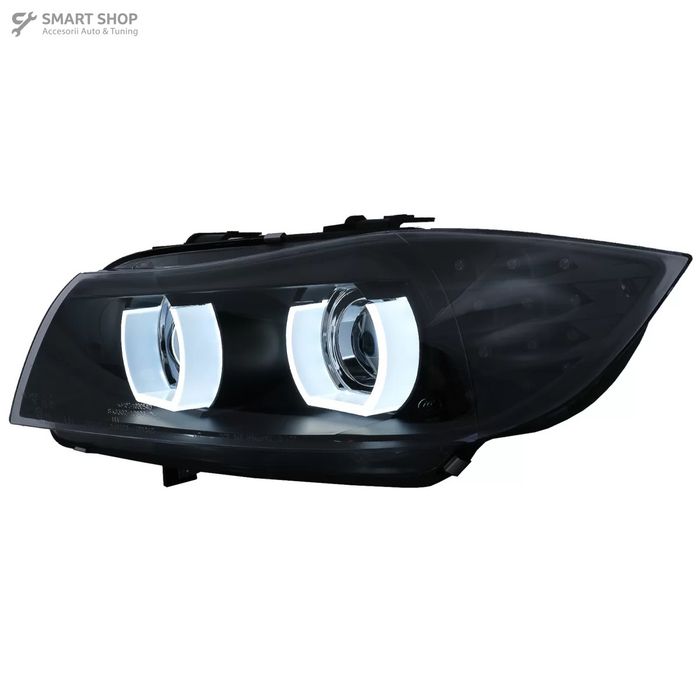 Faruri Xenon 3D Angel Eyes LED DRL BMW Seria 3 E90 E91 (2008-2011) Neg